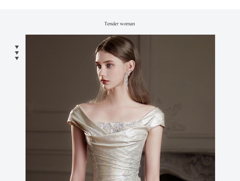 Trumpet Gown Evening Glitter Ruched Off-Shoulder