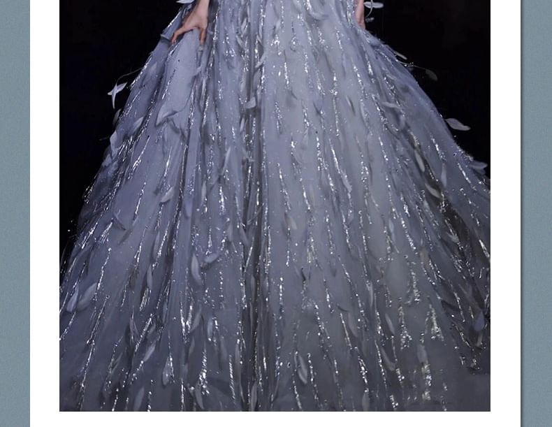 Gown Feather Strapless A-Line Sequin Evening