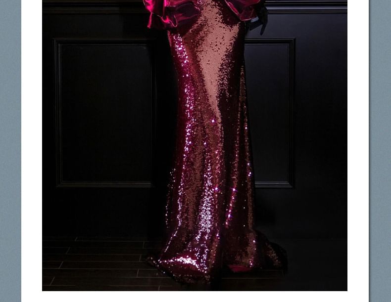 Strapless Notch Neck Velvet Ruffle Sequined Mermaid Evening Dress