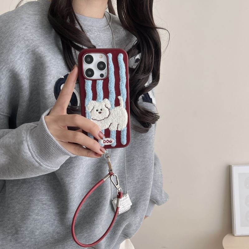 Embroidered Dog Case Phone Striped