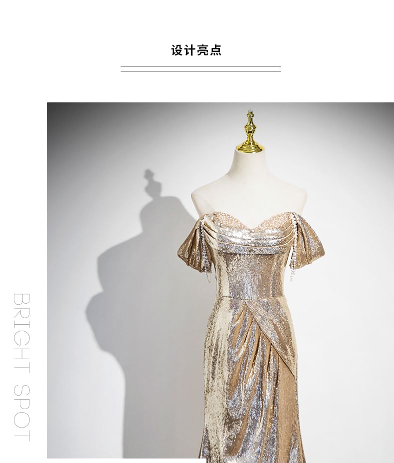 Sequin Evening Off-Shoulder Trumpet Sleeveless Gown