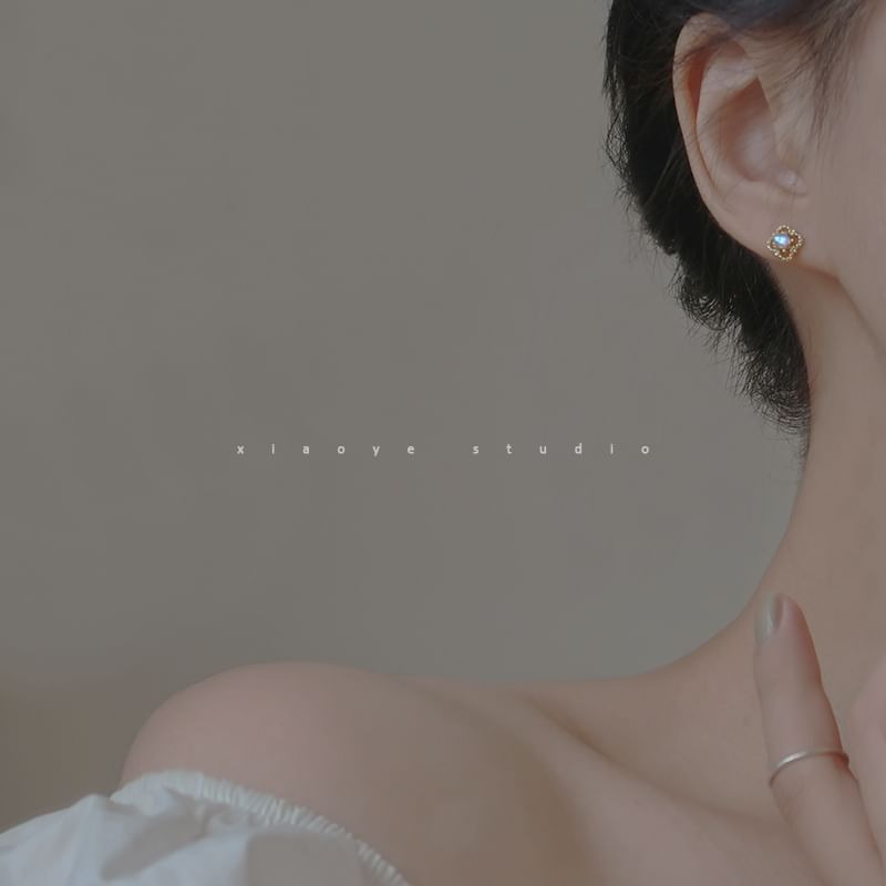 Earring S925 Rhinestone Stud Sterling Silver Clover