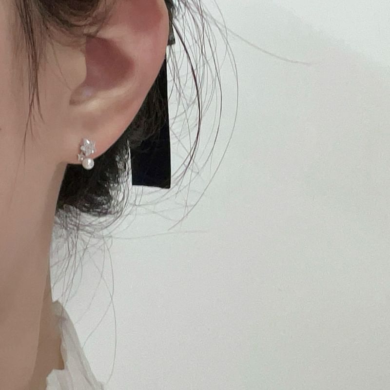 Faux Star Alloy Earring Drop Pearl Rhinestone