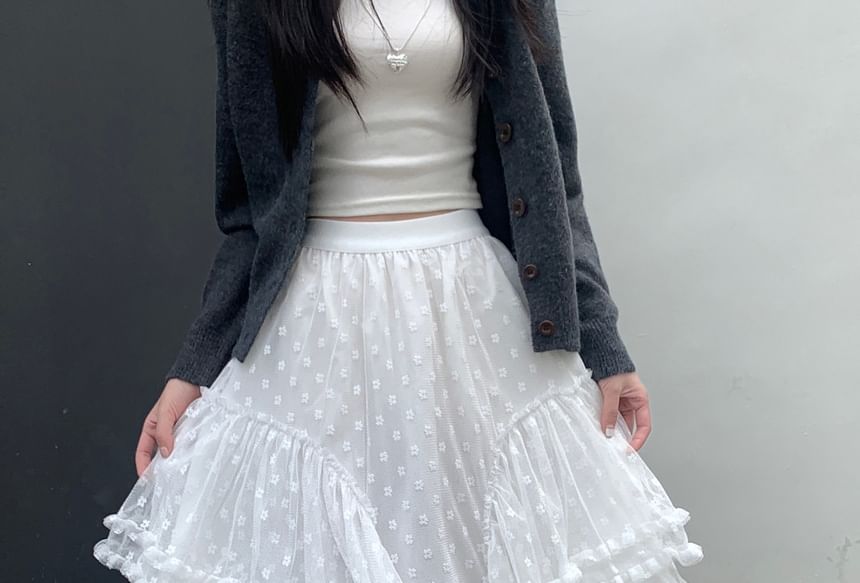 High A-Line Asymmetrical Floral Maxi Skirt Ruffle Rise