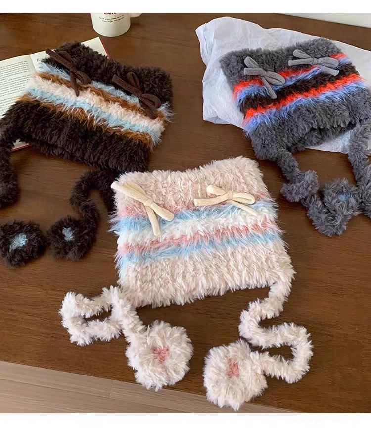 Knit Bow Beanie Cat Ear Fluffy