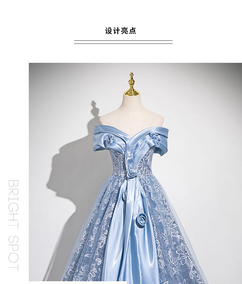 Embroidered Panel Gown Flower A-Line Off-Shoulder Mesh Ball