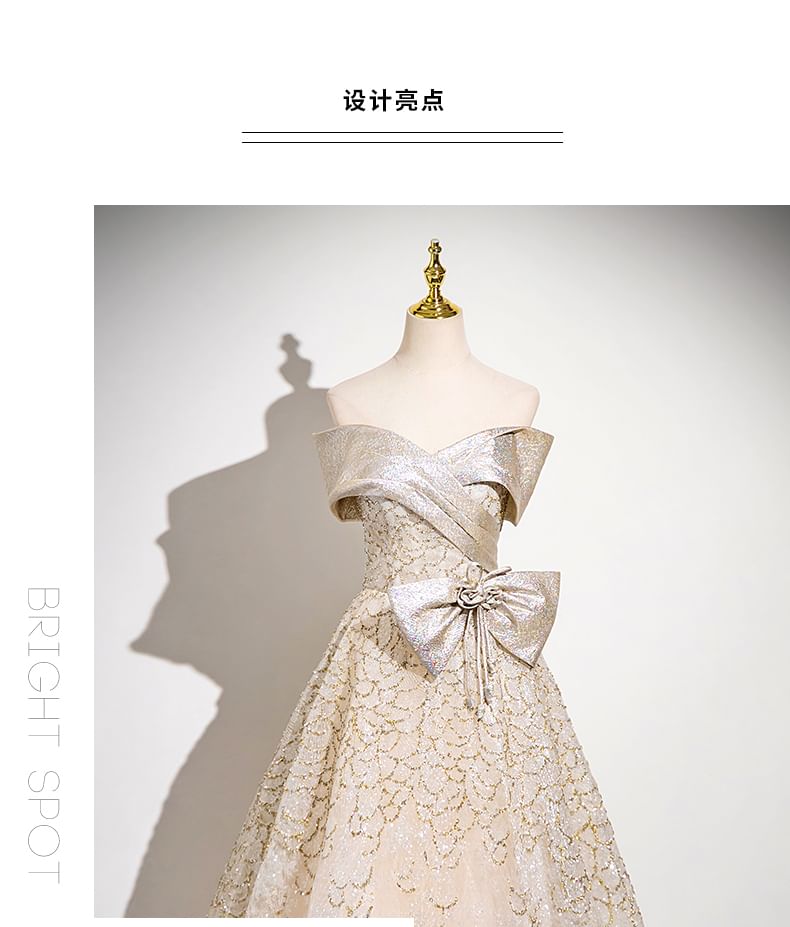 Ball Sequin Patterned A-Line Gown Strapless