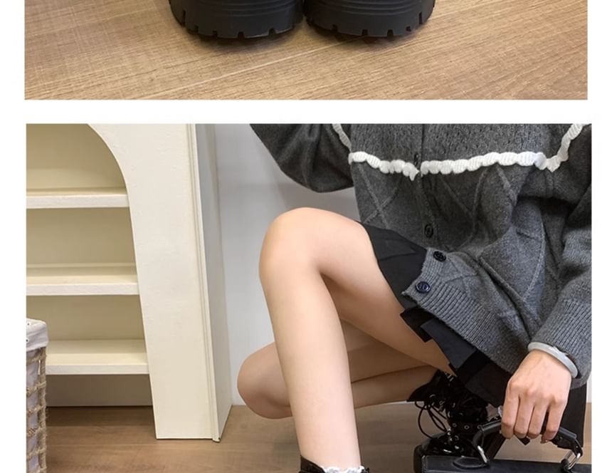 Platform Patent Buckled Boots Up Studded Lace Leather