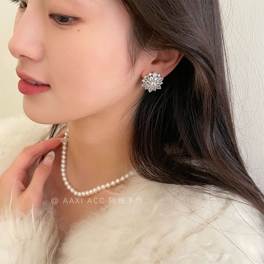 Stud Earring Rhinestone Flower