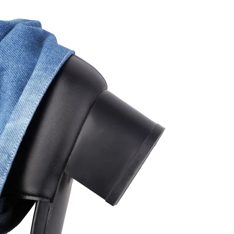 Denim Heel Short Boots Block Thong Washed