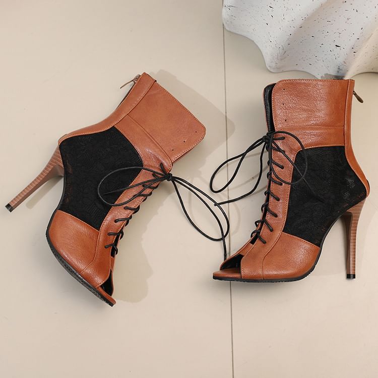 Heel Peep-Toe Sandals Lace Panel High