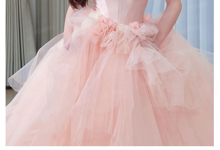 Strapless Gown Ball Mesh Floral