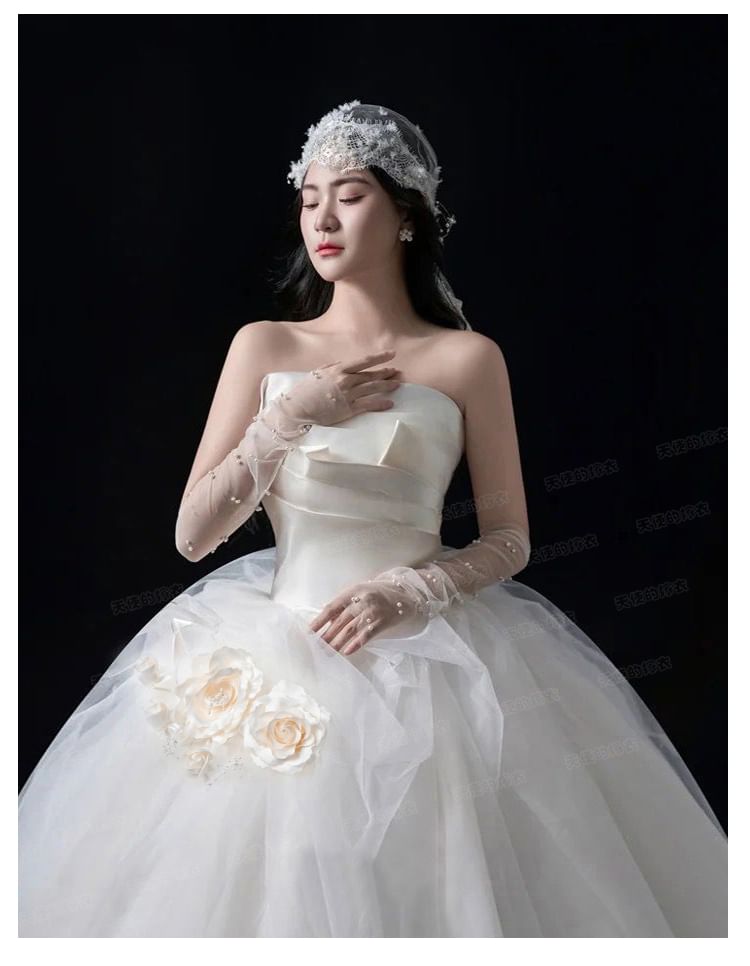 Gown Floral Wedding Ball Shirred Strapless