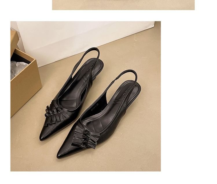 Leather Heel Faux Toe Slingback Sandals Pointed Kitten