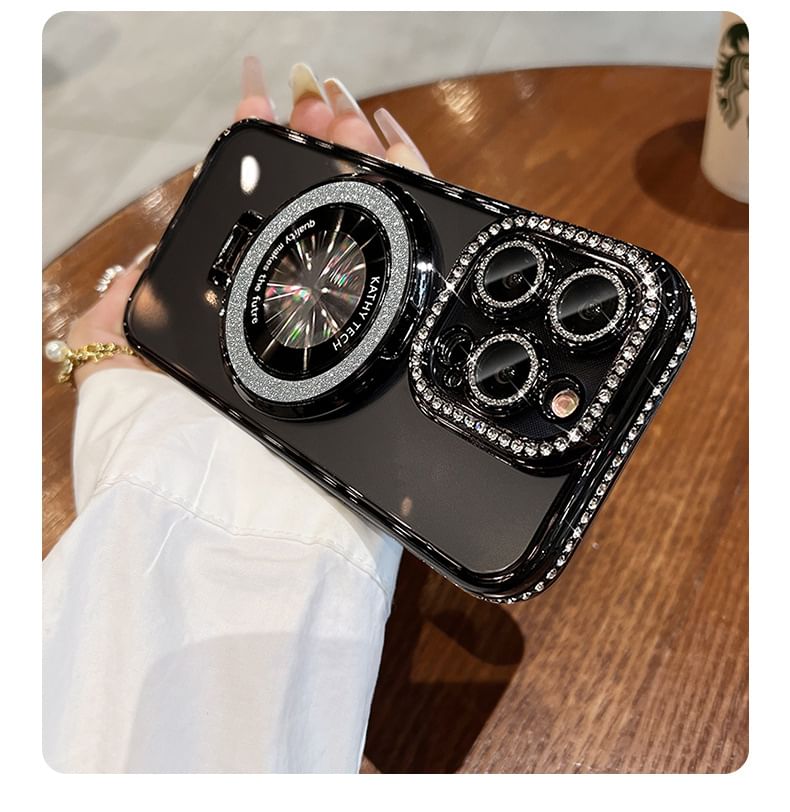 MagSafe) (Compatible Magnetic Rhinestone Case Transparent Stand with Phone