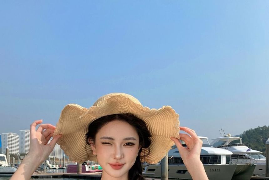 Plain Neck Dress Spaghetti Scoop Strap Ruffle A-Line Maxi Trim