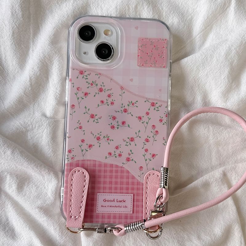 Floral Case Print Phone with Strap