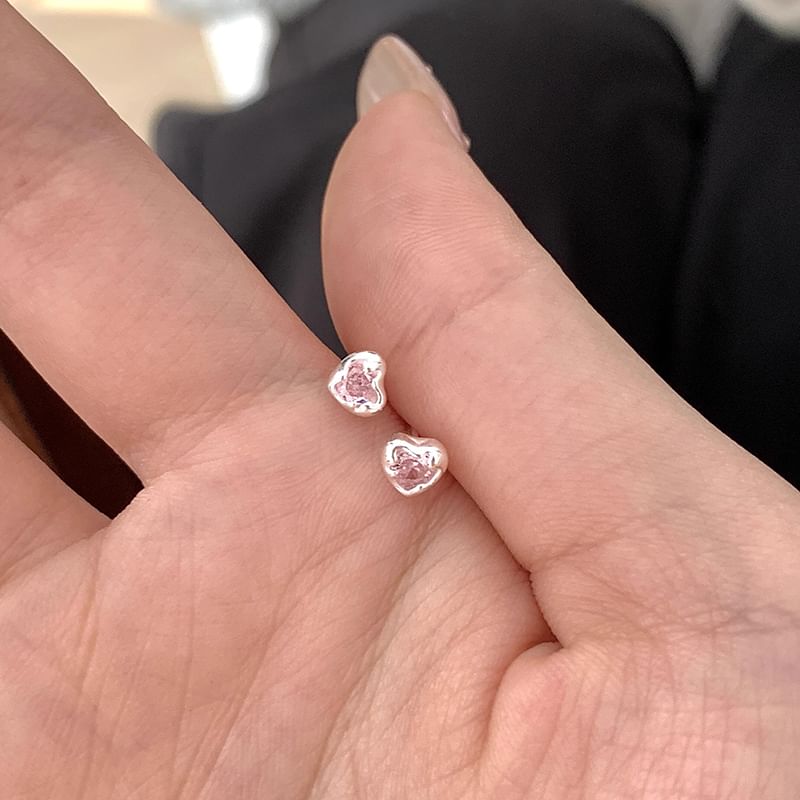 Heart Stud Rhinestone Alloy Earring