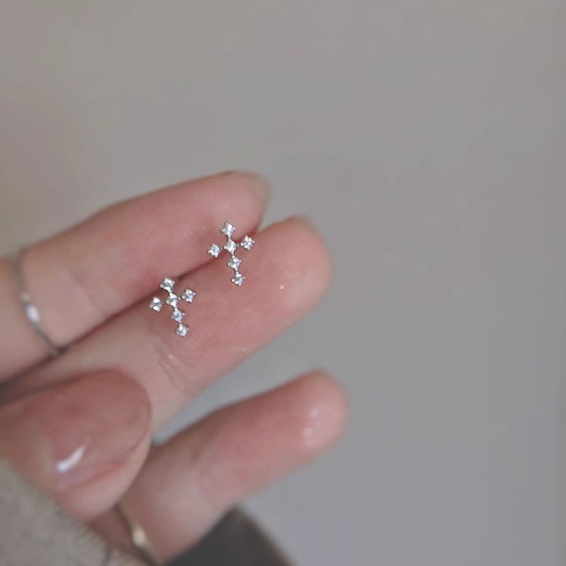 Earring Rhinestone Alloy Cross Stud