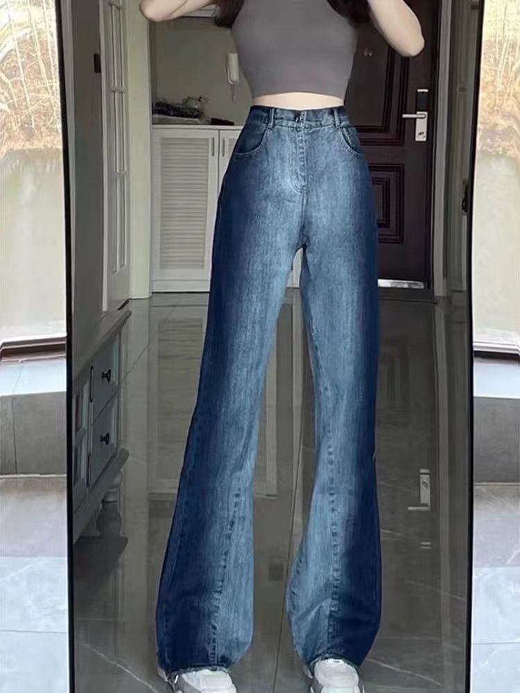 Wide High Jeans Washed Waist Leg
