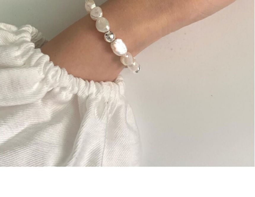 Silver Faux Pearl Beaded 925 Sterling Bracelet