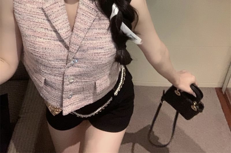 Lapel Crop Vest Collared Sleeveless