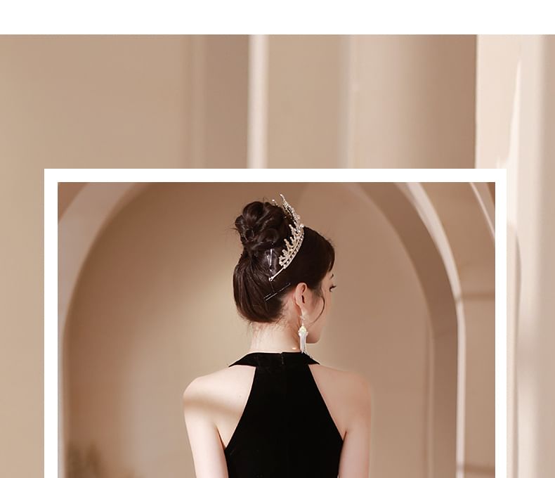 Dress Neck Cutout Accent Rhinestone Mermaid Halter Evening