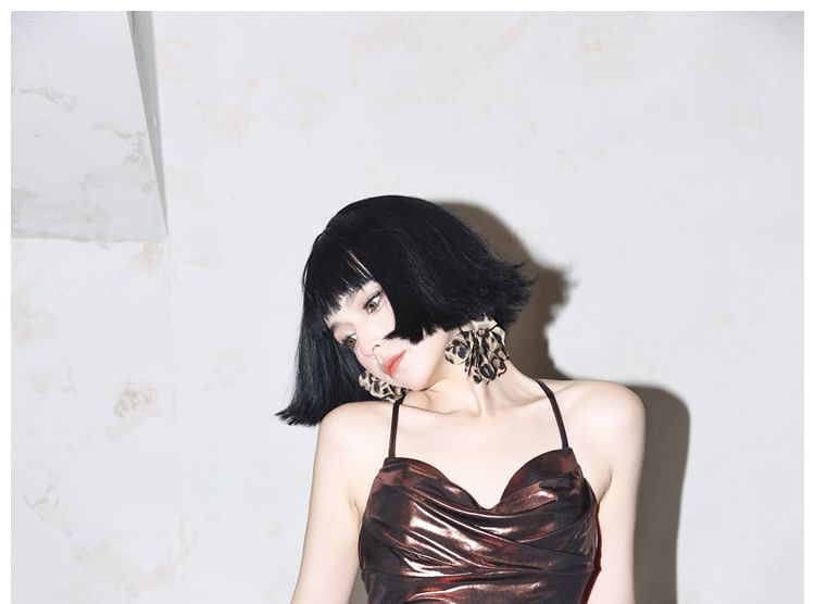 Sheath Strap Gown Metallic Evening Spaghetti Plain