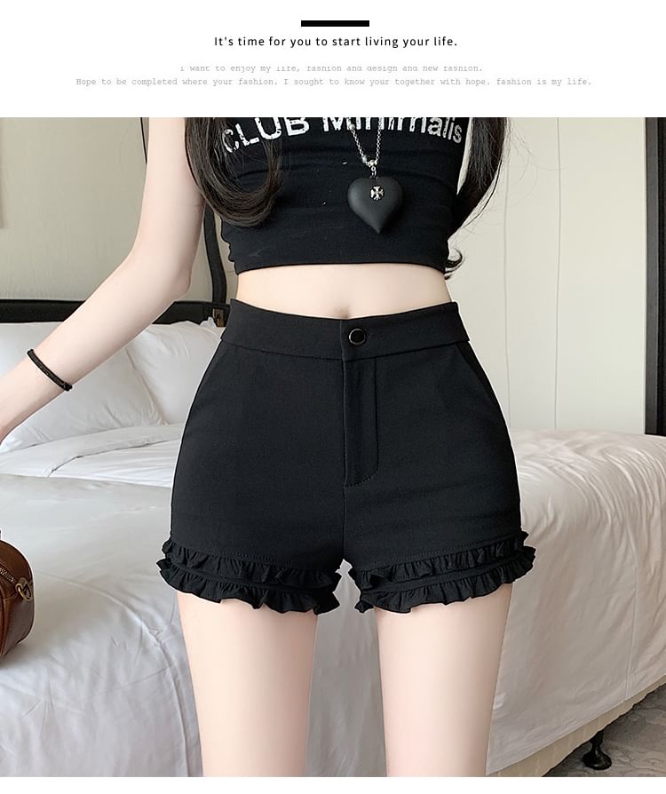 Trim Frill High Hot Plain Waist Pants