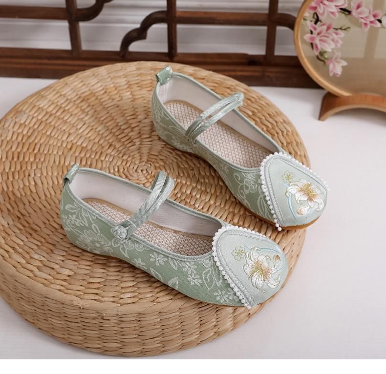Heel Shoes Floral Embroidery Wedge