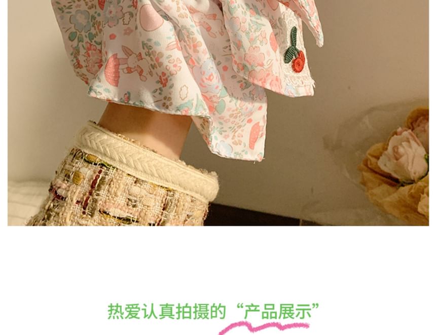 Square Floral Scrunchie Print Applique Cherry