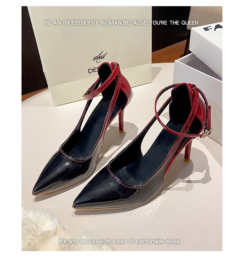 Ankle Strap Heel Pumps Stiletto Gradient D'Orsay