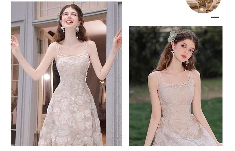 Sleeveless Neck Gown Plain Wedding A-Line Jacquard Square