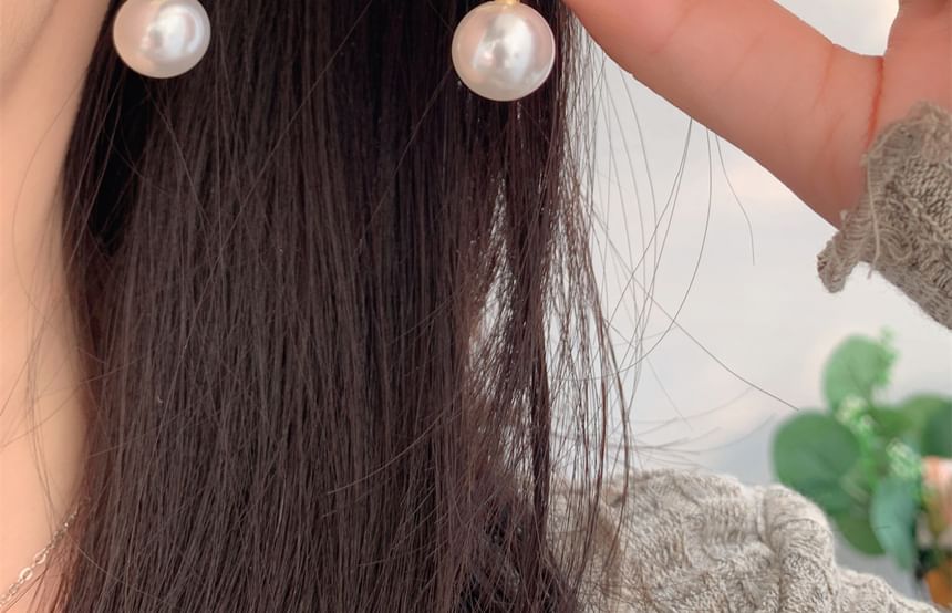 Pearl Rhinestone Faux Bow Huggie Drop Earring