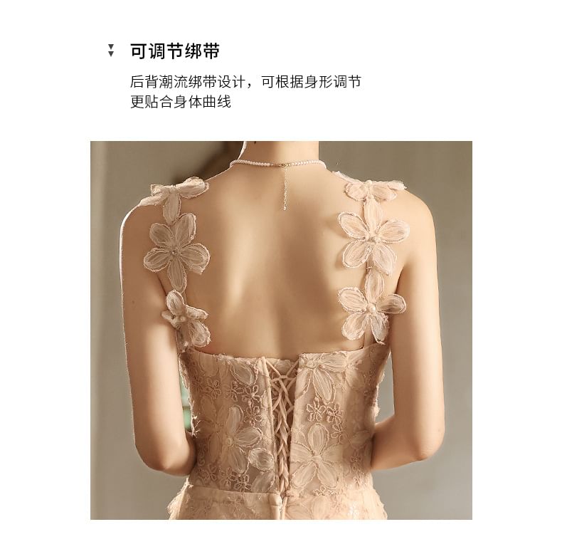 Floral Wide Gown Strap Evening A-Line