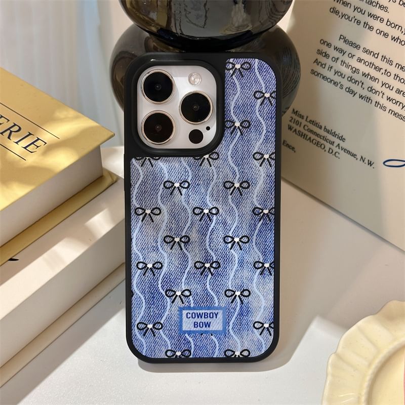 Phone Bow Case Wavy Denim