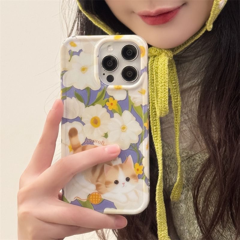 Case Floral Phone Cat
