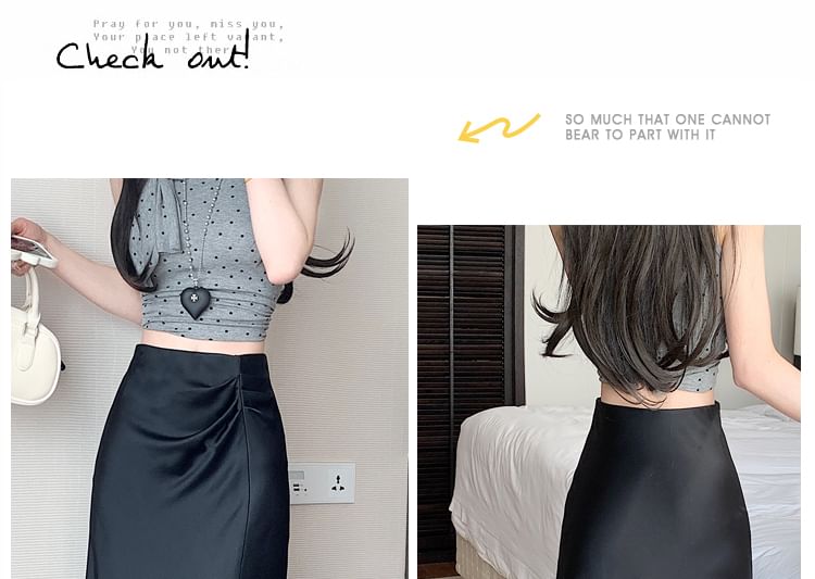 Waist Plain A-Line Ruched Midi Skirt High