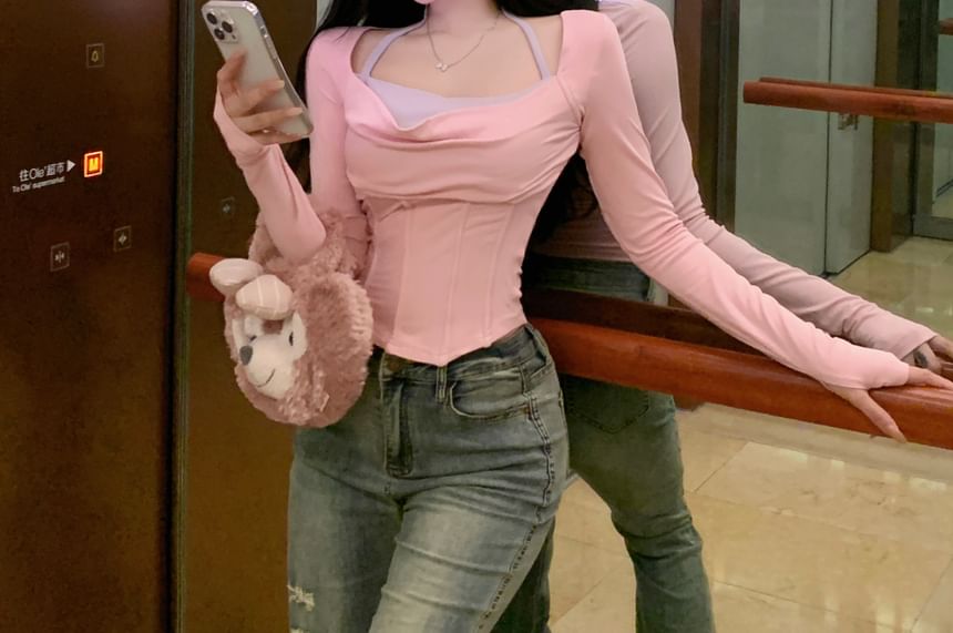 Tone Tee Slim Mock Long-Sleeve Two-Piece Fit Two Asymmetrical