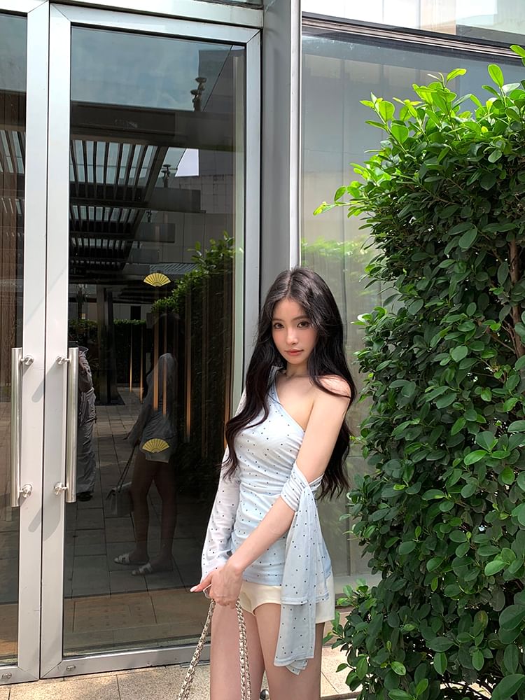 Dotted One-Shoulder T-Shirt Long-Sleeve