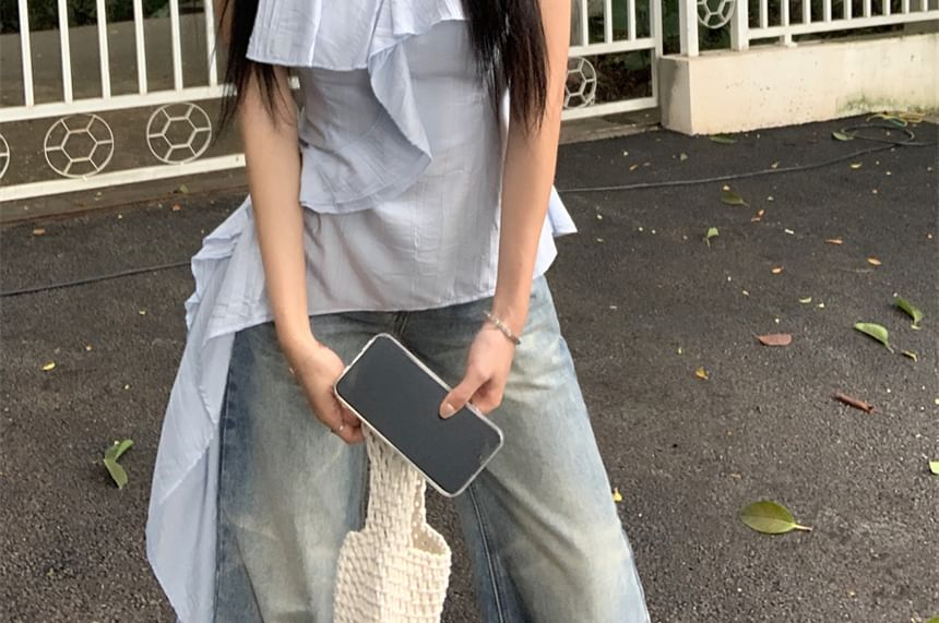 Plain Top Ruffle Asymmetrical Cami