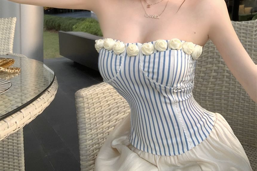 Floral Top Striped Tube Detail
