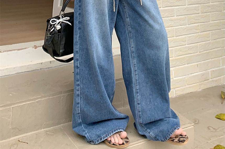Jeans Wide Leg Waist High Washed