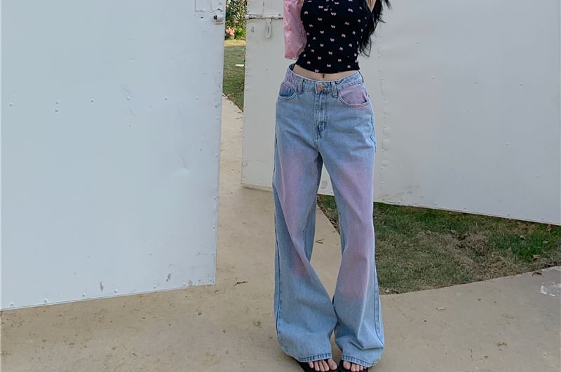 Low Jeans Washed Rise Leg Wide