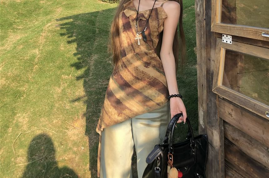 Top Asymmetrical Ruffled Printed Camisole