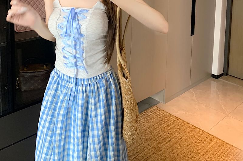Top Tube Lace-Up Gingham