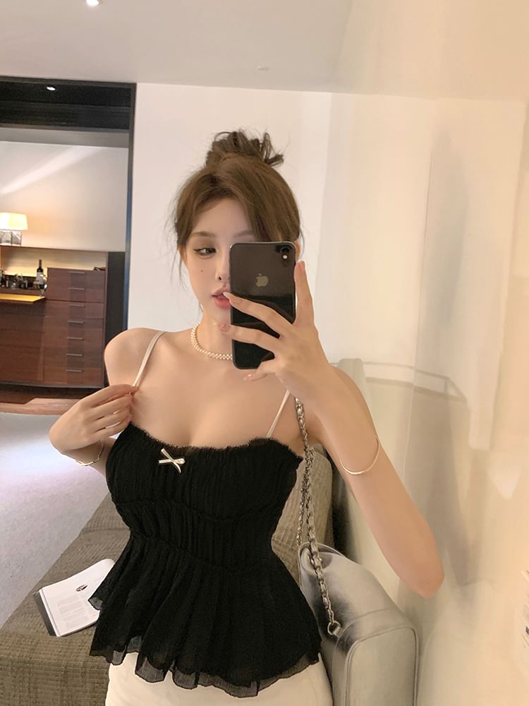 Bow Trim Lace Camisole Top