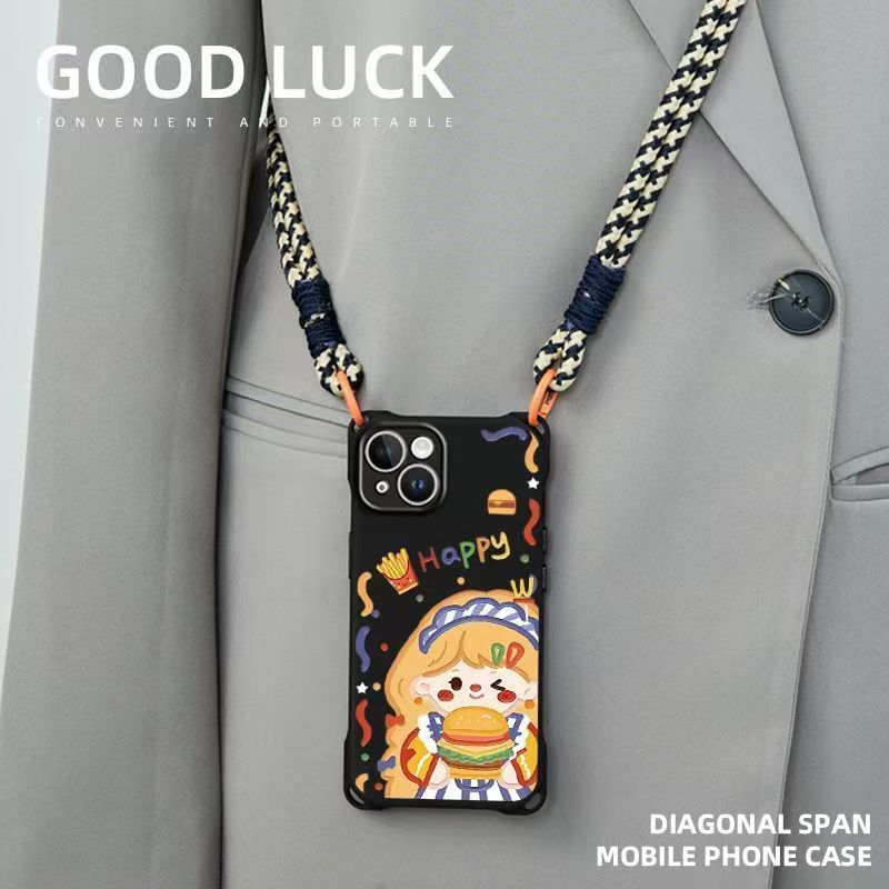 / Set Case Burger Phone Strap Lanyard Girl