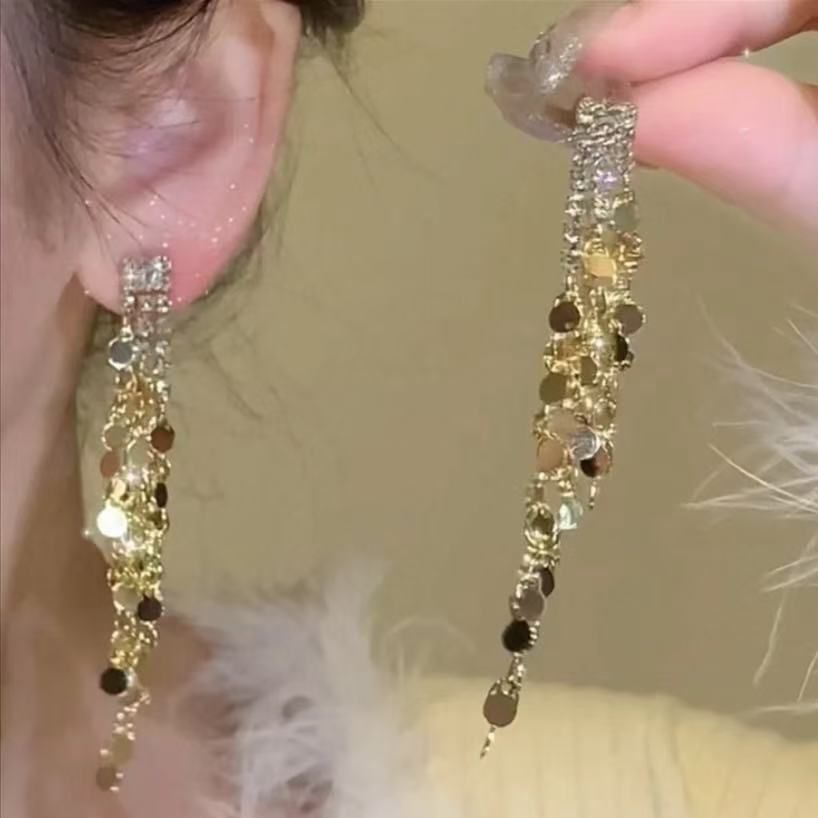 Dangle Rhinestone Tassel Earring Long