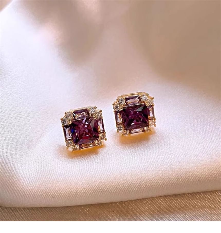 Earring Square Gemstone Stud
